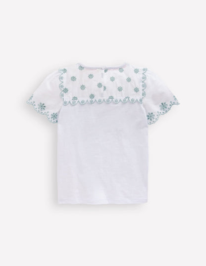 Broderie Sleeve Tee-White