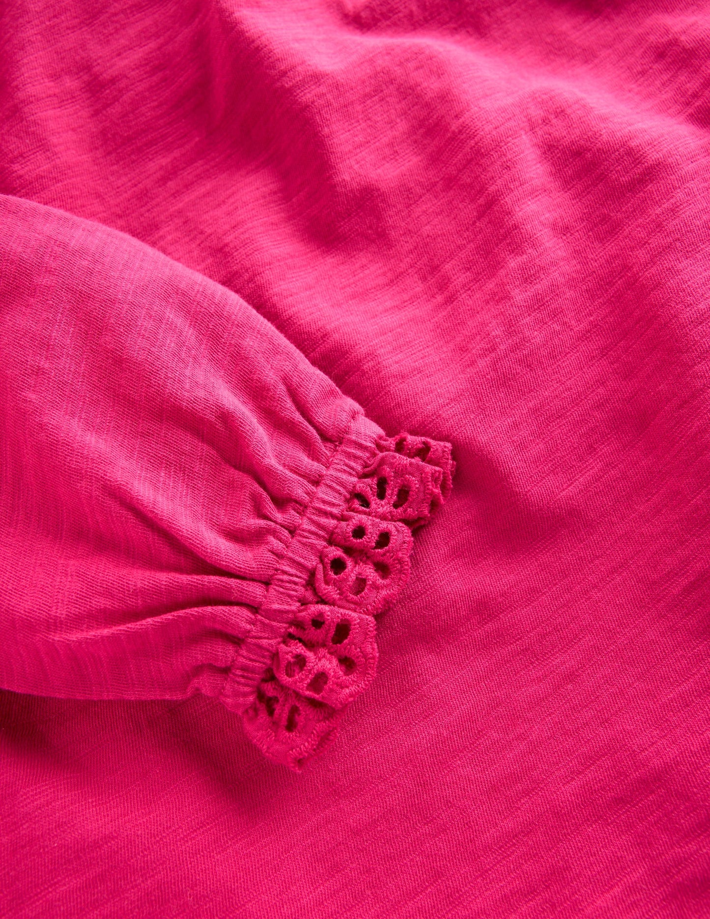 Broderie Trim Jersey Top-Cherry Jam