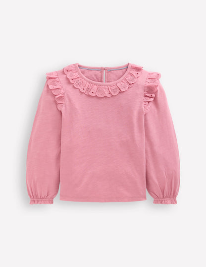 Broderie Heart Trim Top-Pink Haze