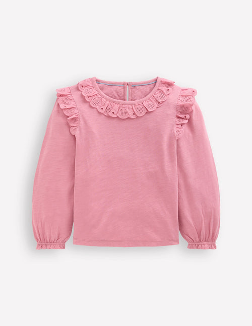 Broderie Heart Trim Top-Pink Haze