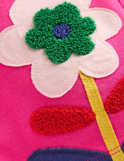Bobbie Appliqué Sweatpants-Raspberry Pink Flowers