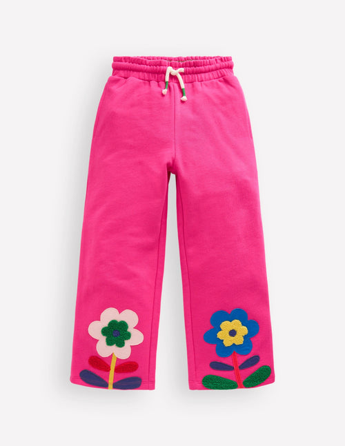 Bobbie Appliqué Sweatpants-Raspberry Pink Flowers