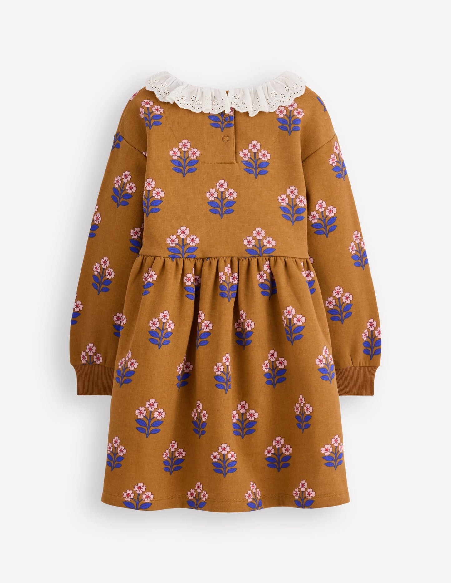 Broderie Sweatshirt Dress-Toffee Brown Flower Stamp