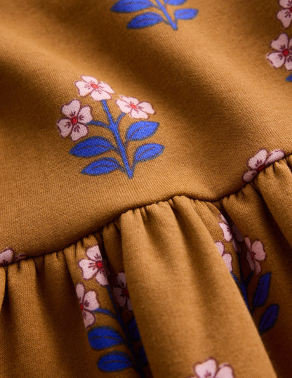Broderie Sweatshirt Dress-Toffee Brown Flower Stamp