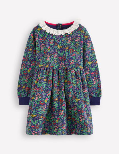 Broderie Sweatshirt Dress-College Navy Flower Meadow