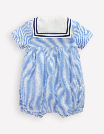 Boys Heritage Nautical Romper-Vintage Blue Ticking Stripe