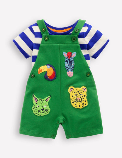 Boucle Jersey Overalls Set-Green Jungle Animals