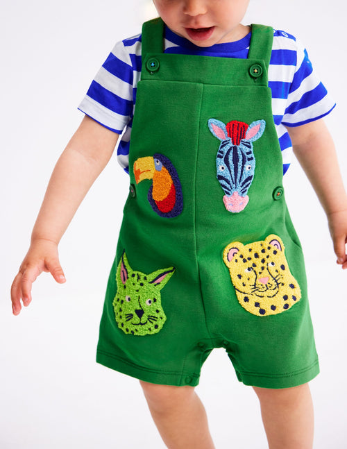 Boucle Jersey Overalls Set-Green Jungle Animals