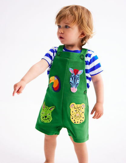 Boucle Jersey Overalls Set-Green Jungle Animals