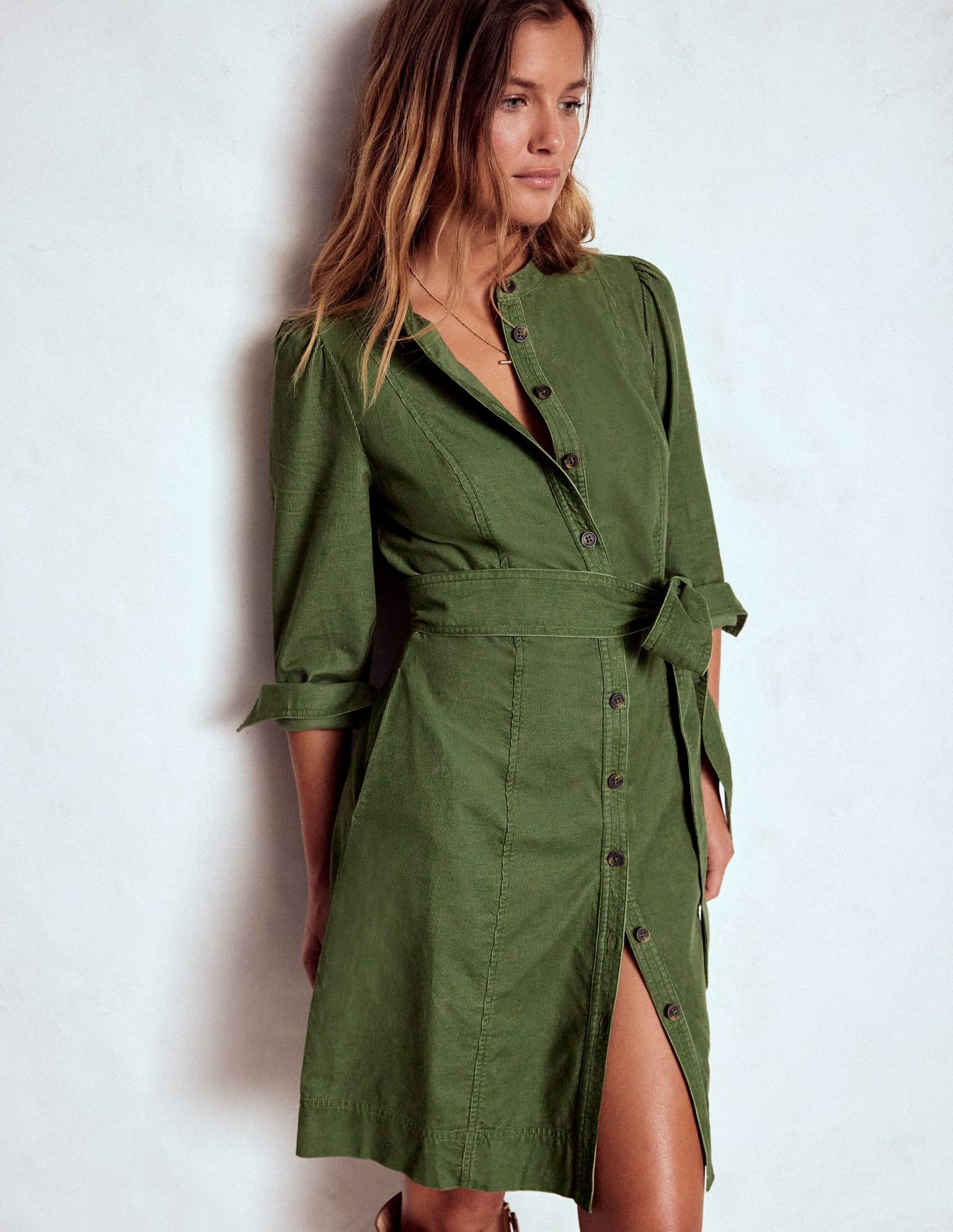 Bre Cord Short Dress-Fern