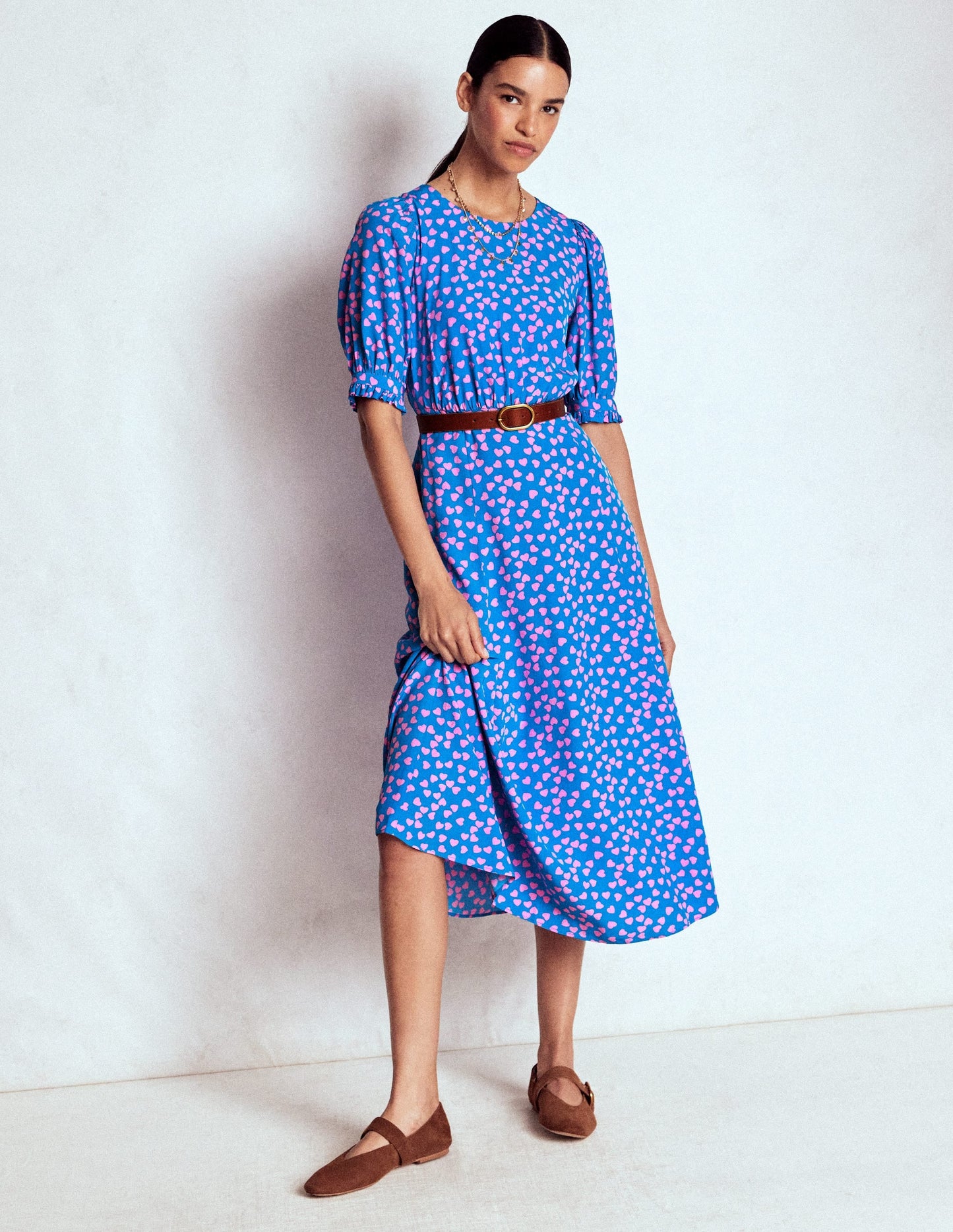 Blanca Midi Tea Dress-Kingfisher Blue, Heart Cascade