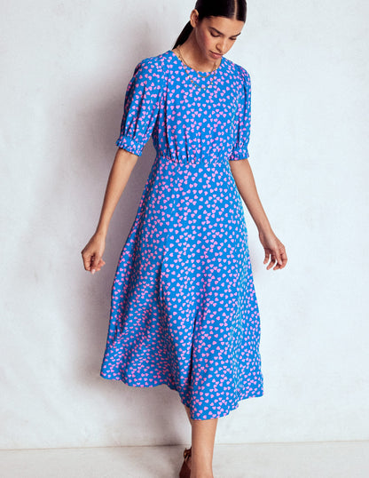Blanca Midi Tea Dress-Kingfisher Blue, Heart Cascade