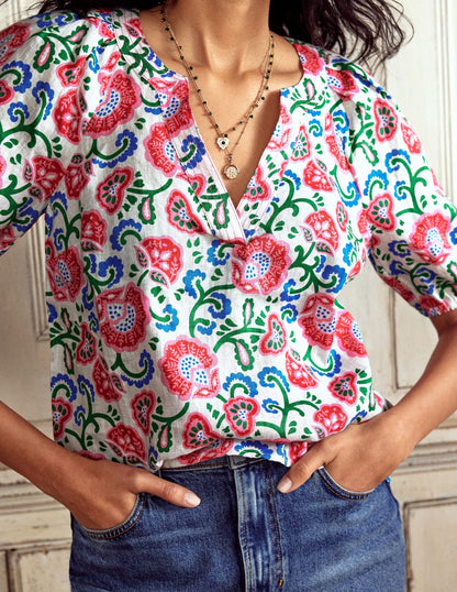 Brooke Linen Top-Ivory, Garden Vine
