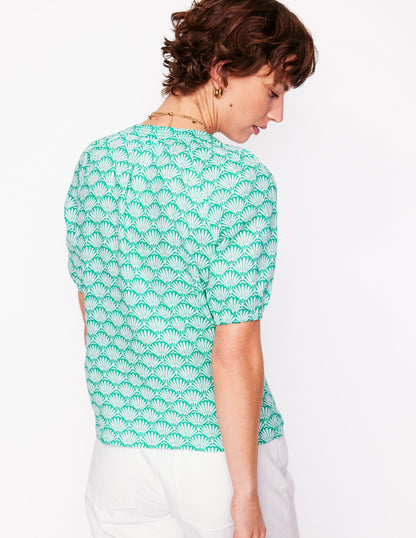 Brooke Linen Top-Aquamarine, Deco Palm