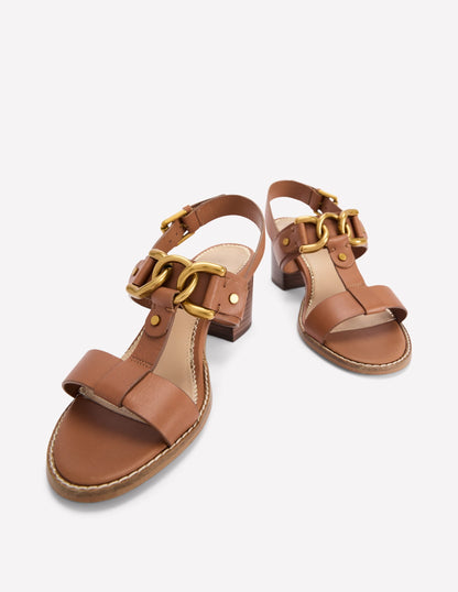 Block Heel Hardware Sandals-Tan