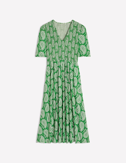 Bethany Smocked Jersey Dress-Paradise Green, Paisley Heart