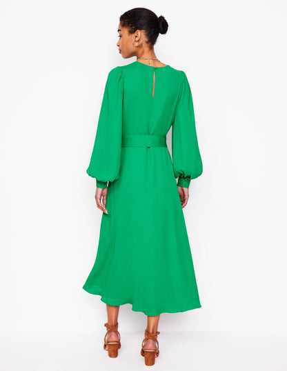 Blouson Sleeve Midi Dress-Rich Emerald