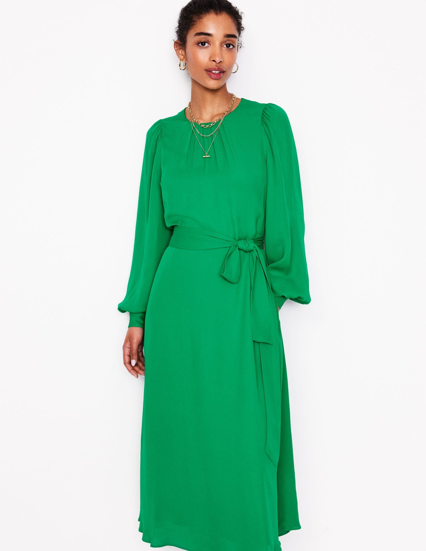 Blouson Sleeve Midi Dress-Rich Emerald