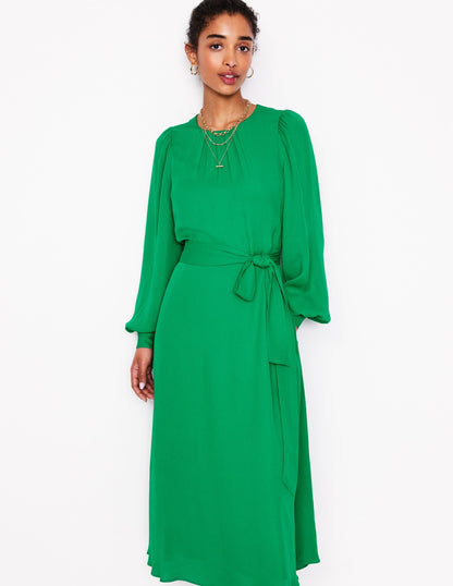 Blouson Sleeve Midi Dress-Rich Emerald