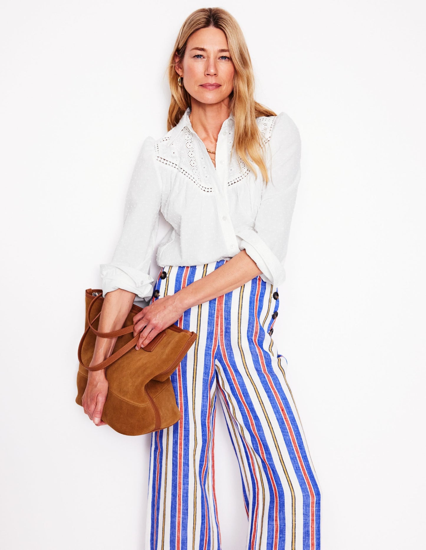 Broderie Contrast Yoke Shirt-White