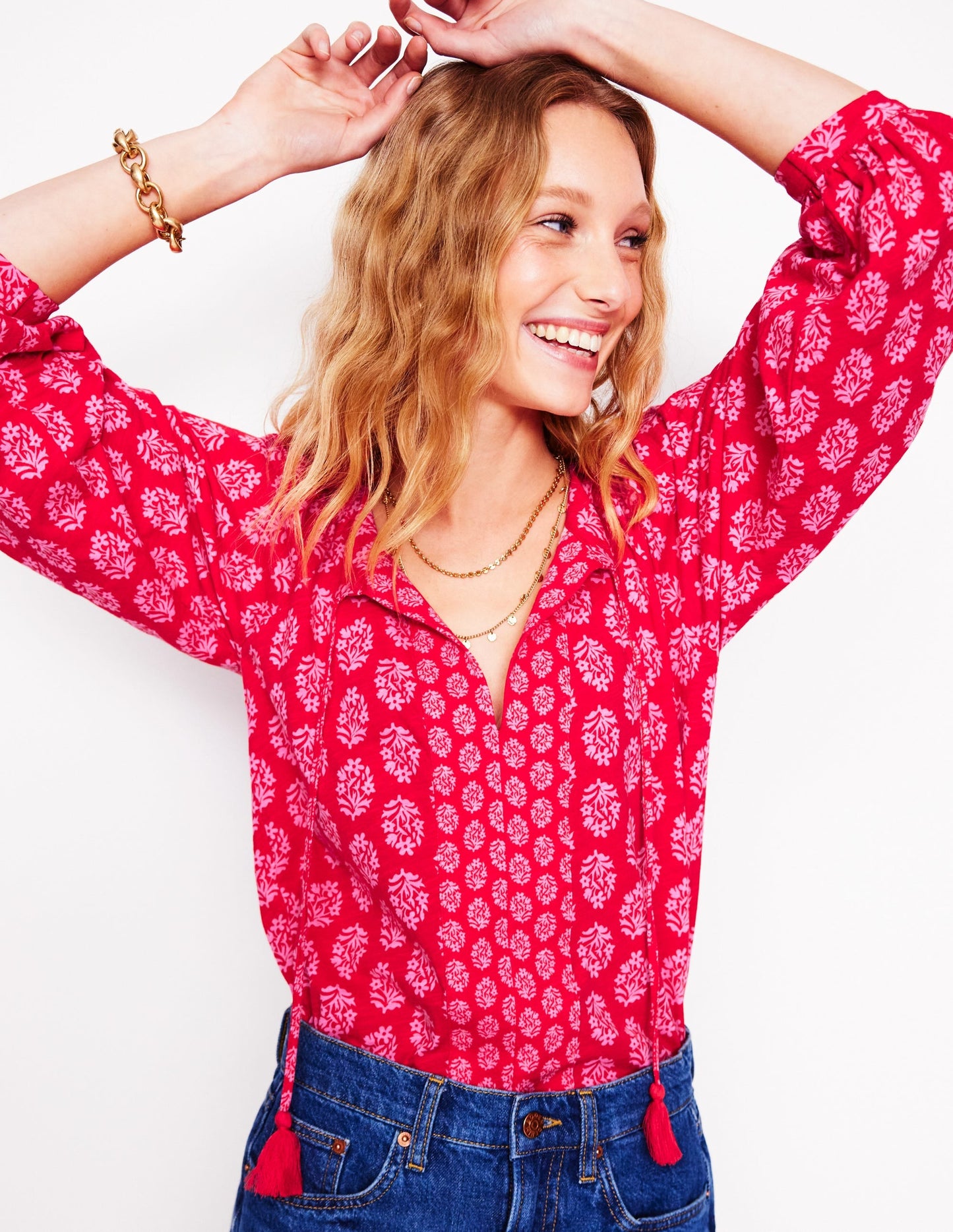 Blouson Sleeve Raglan Top-Posy Stamp
