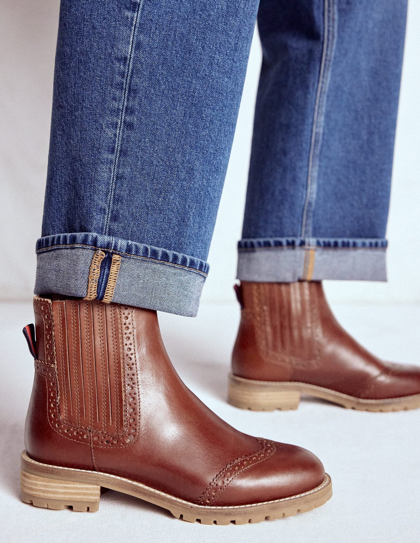 Brogue Detail Chelsea Boots-Tan