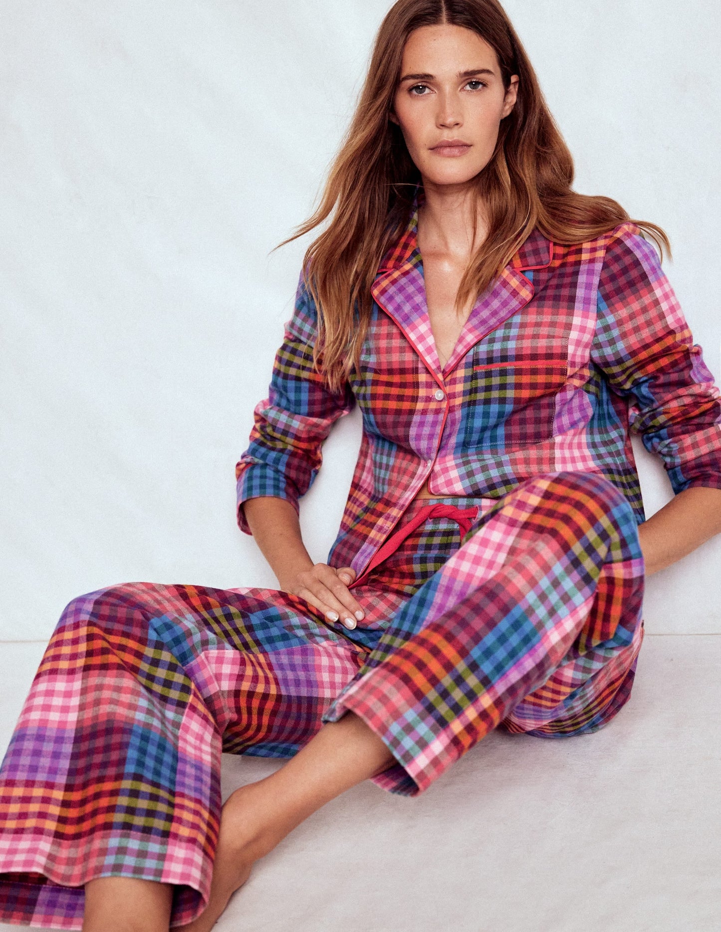 Brushed Cotton Pyjama Pants-Rainbow Blanket Multigingham