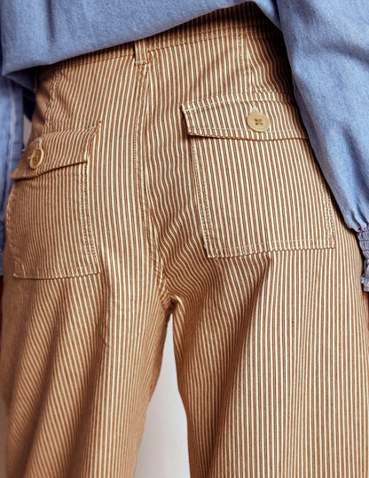 Brompton Wide Leg Pants-Tan and Ecru Stripe
