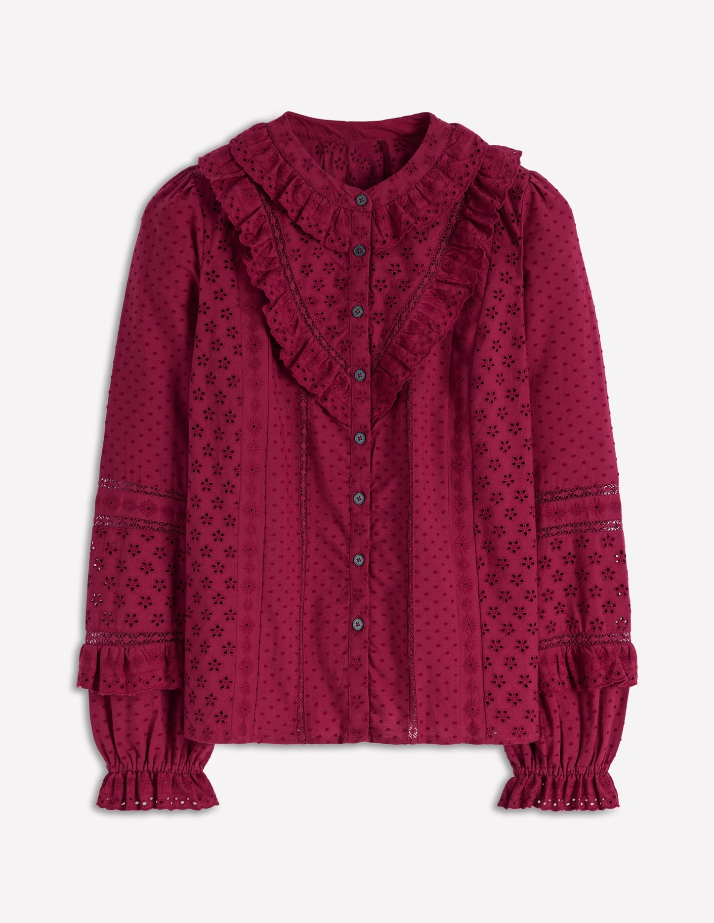Broderie Ruffle Top-Ruby Red
