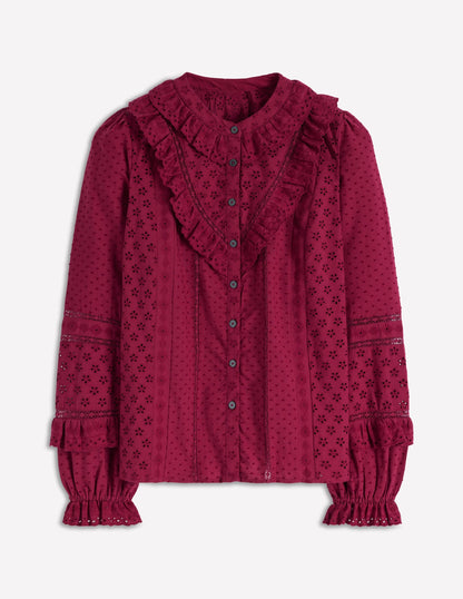 Broderie Ruffle Top-Ruby Red