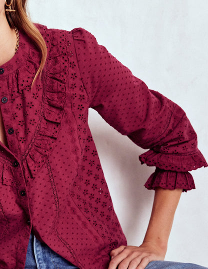 Broderie Ruffle Top-Ruby Red
