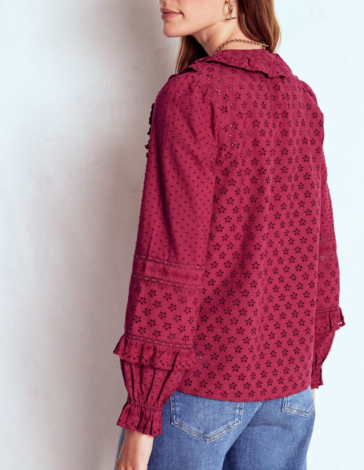 Broderie Ruffle Top-Ruby Red