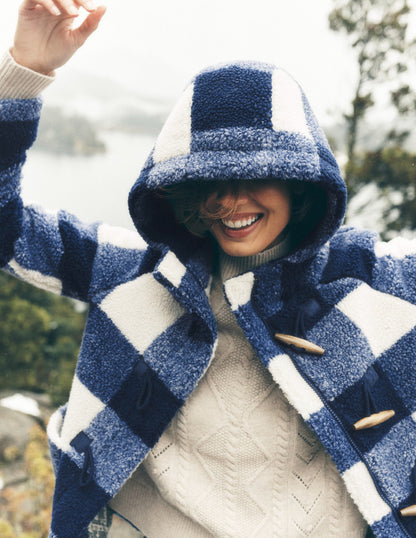 Borg Duffle Coat-College Navy Gingham