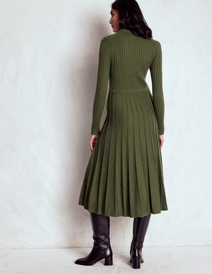 Brönte Knitted Rib Shirt Dress-Woodland Green