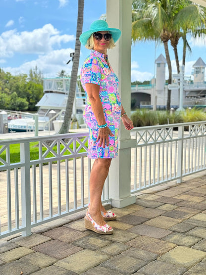 SANDY BEACH COLOR SHORT SLEEVE DRESS