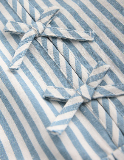 Bow Front Woven Dress-Blue Stripe