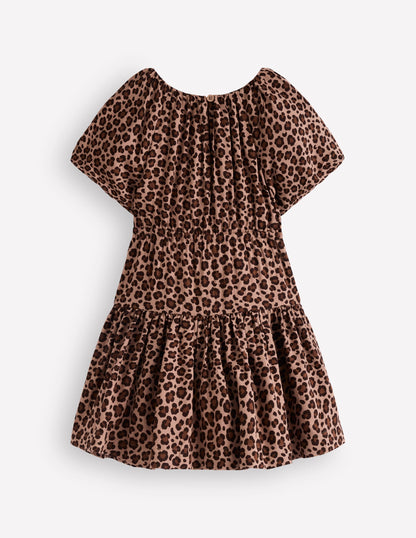 Bow Waist Woven Dress-Leopard Print