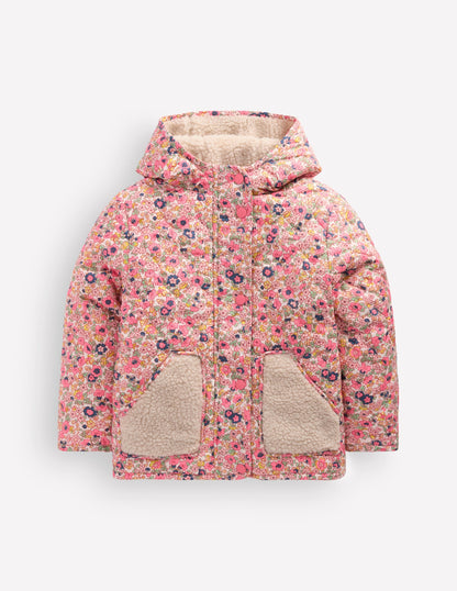 Borg Padded Jacket-Pink Flowerbed