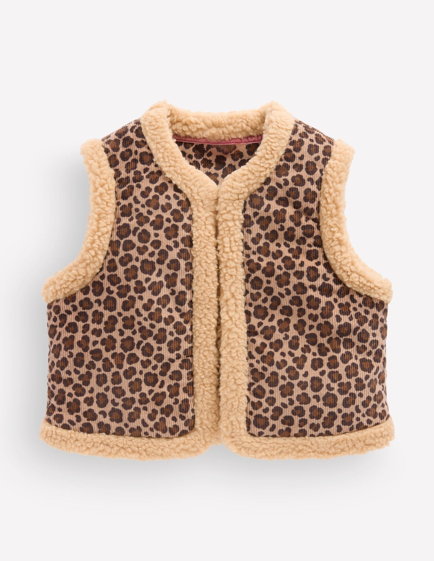 Borg Trim Vest-Brown Leopard