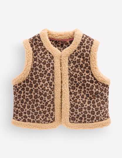 Borg Trim Vest-Brown Leopard