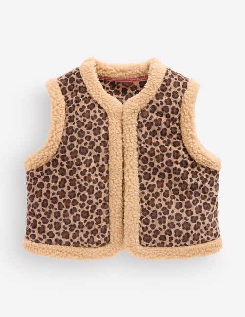 Borg Trim Vest-Brown Leopard