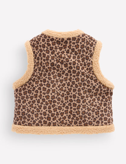 Borg Trim Vest-Brown Leopard