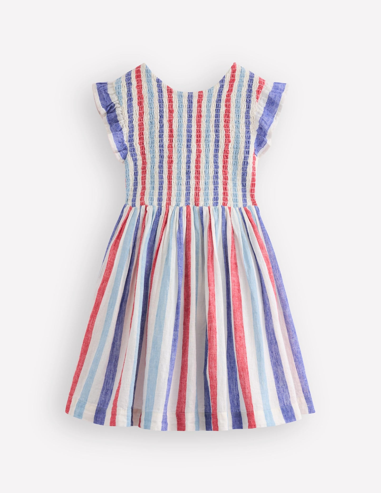 Bow Back Shirred Dress-Bright Blue/ Poppy Red Stripe