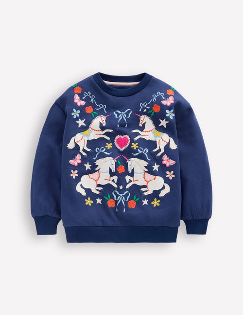 Bobbie Appliqué Sweatshirt-Navy Unicorns