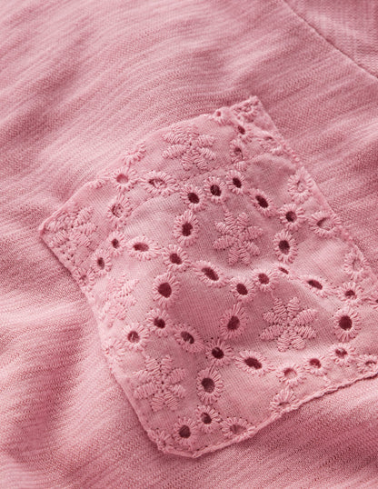 Broderie Pocket Jersey Dress-Pink Haze