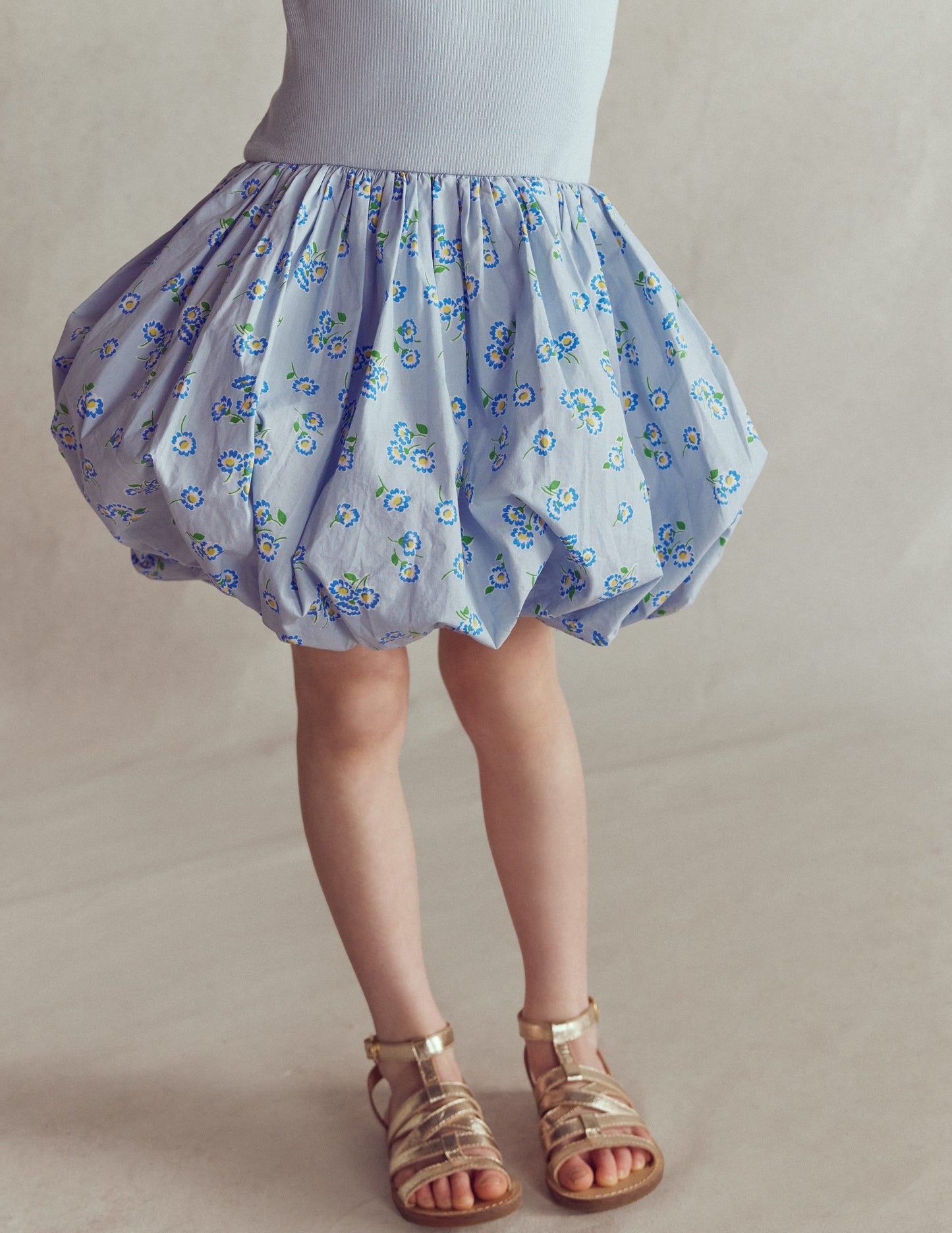 Bubble Hem Rib Dress-Misty Blue Daisy