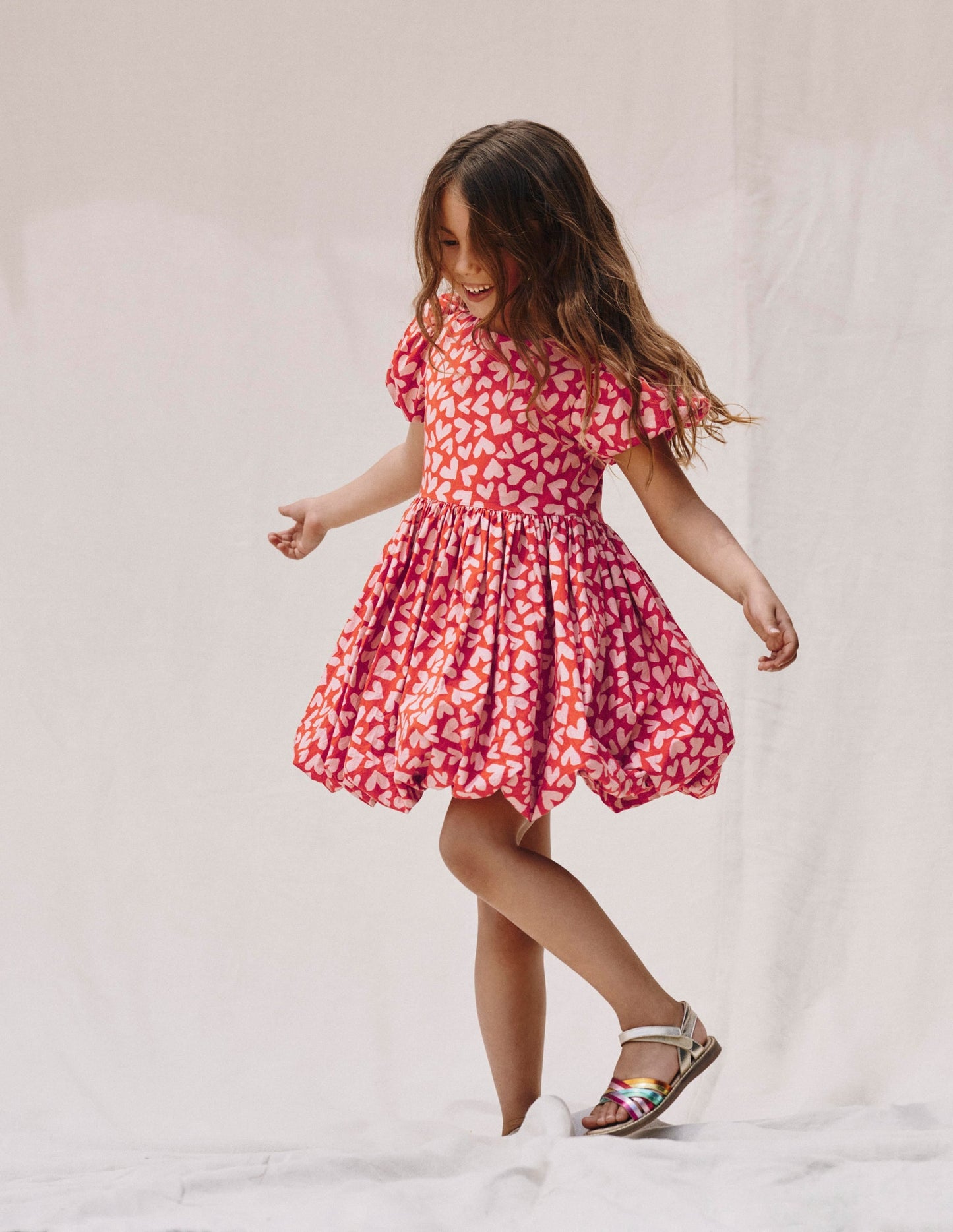 Bubble Hem Dress-Red Hearts