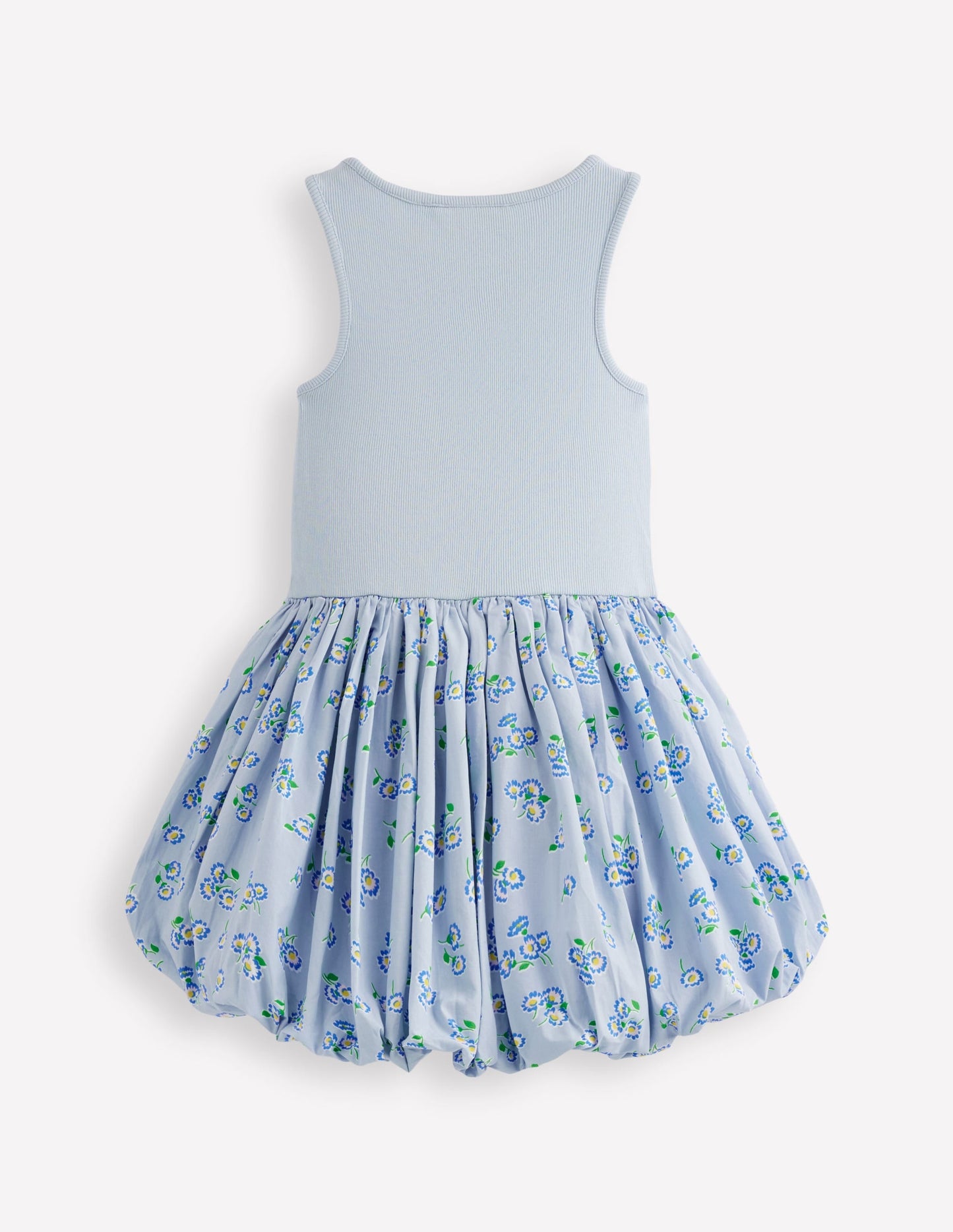 Bubble Hem Rib Dress-Misty Blue Daisy