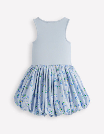 Bubble Hem Rib Dress-Misty Blue Daisy