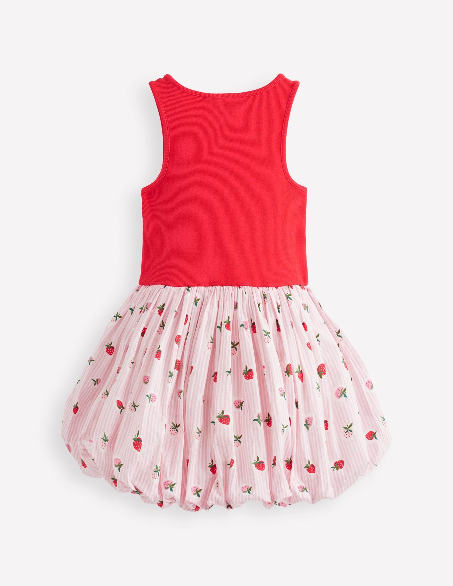 Bubble Hem Rib Dress-Ticking Stripe Strawberry